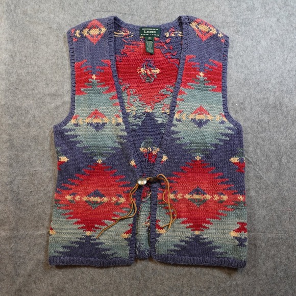 Ralph Lauren Jackets & Blazers - Ralph Lauren Vest Womens Extra Large Hand Knit Southwestern Aztec Linen Blend